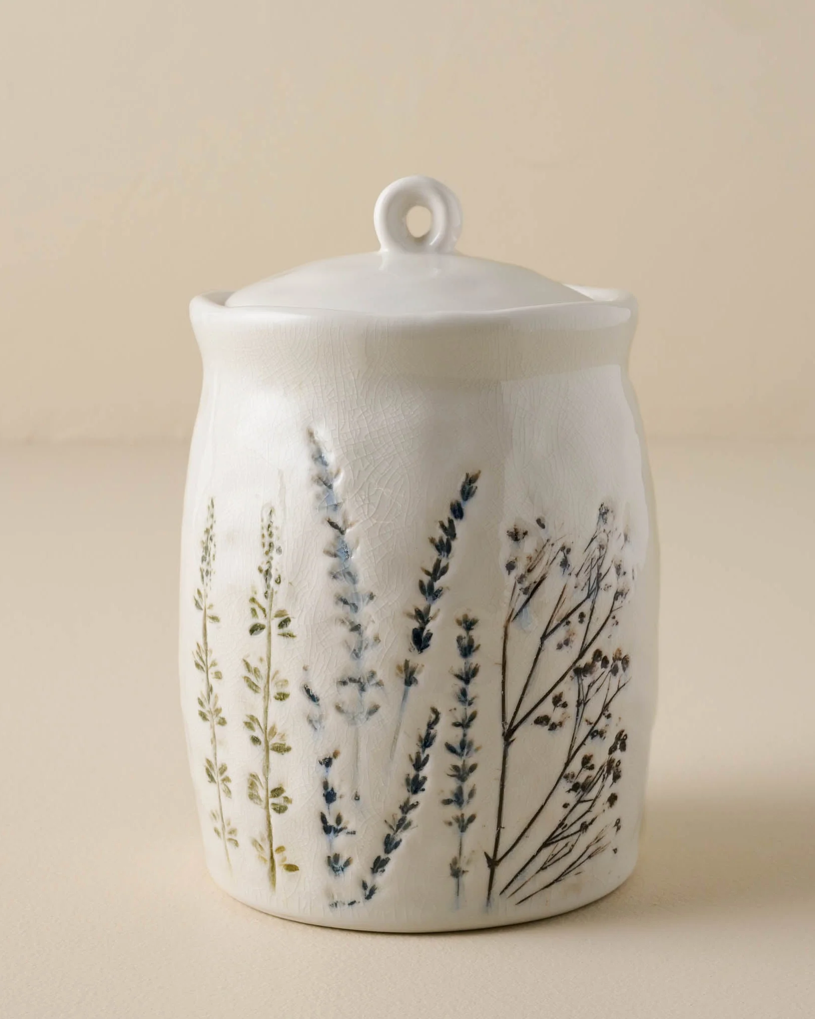 Pressed Floral Ceramic Canister