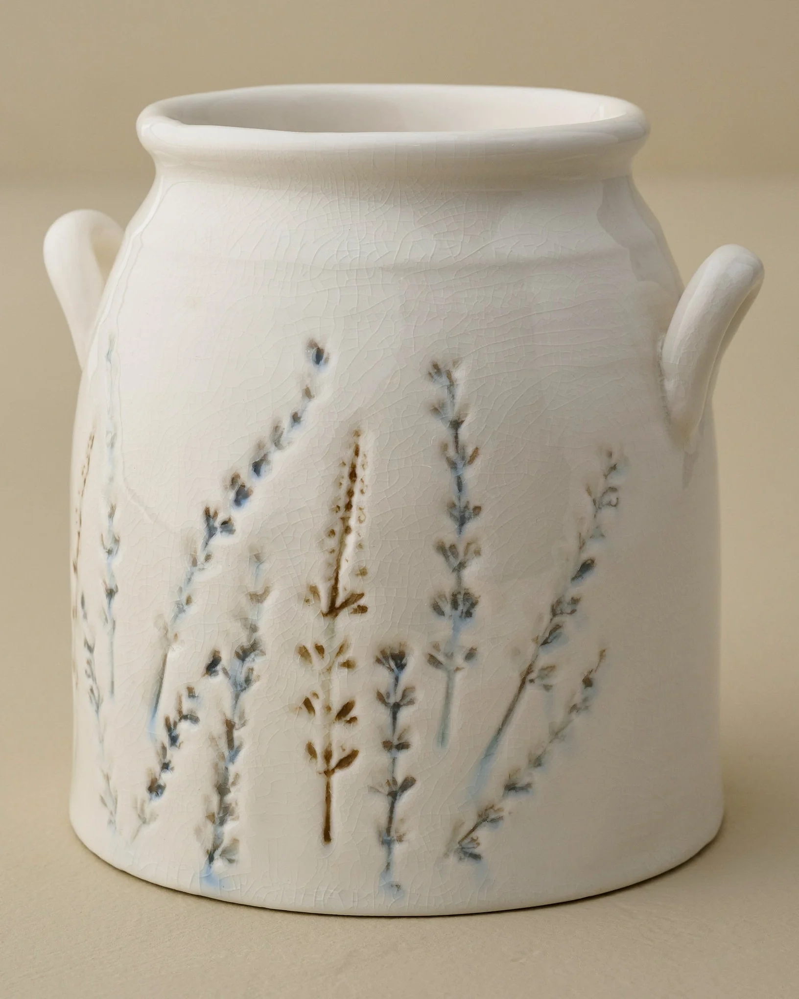 Pressed Floral Utensil Crock