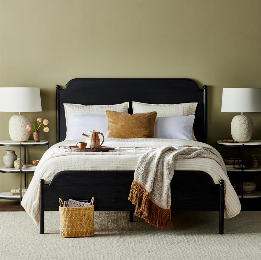 Nadia Black Brushed Oak Bed Frame with Notched Headboard Detail